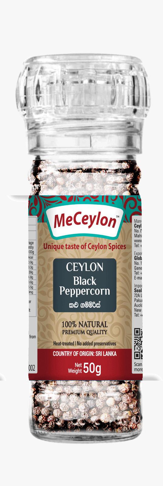 MeCeylon Black Pepper Whole Glass Grinder Bottle 50g