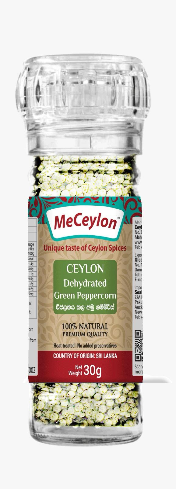 MeCeylon Dehydrated Green Pepper Whole Glass Grinder Bottle 30g
